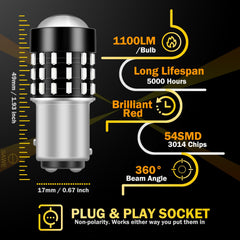 SAWE ® 1157 BAY15D 7528 54-SMD LED Brake Stop Turn Signal Tail Light Bulbs - Red SAWE Lighting