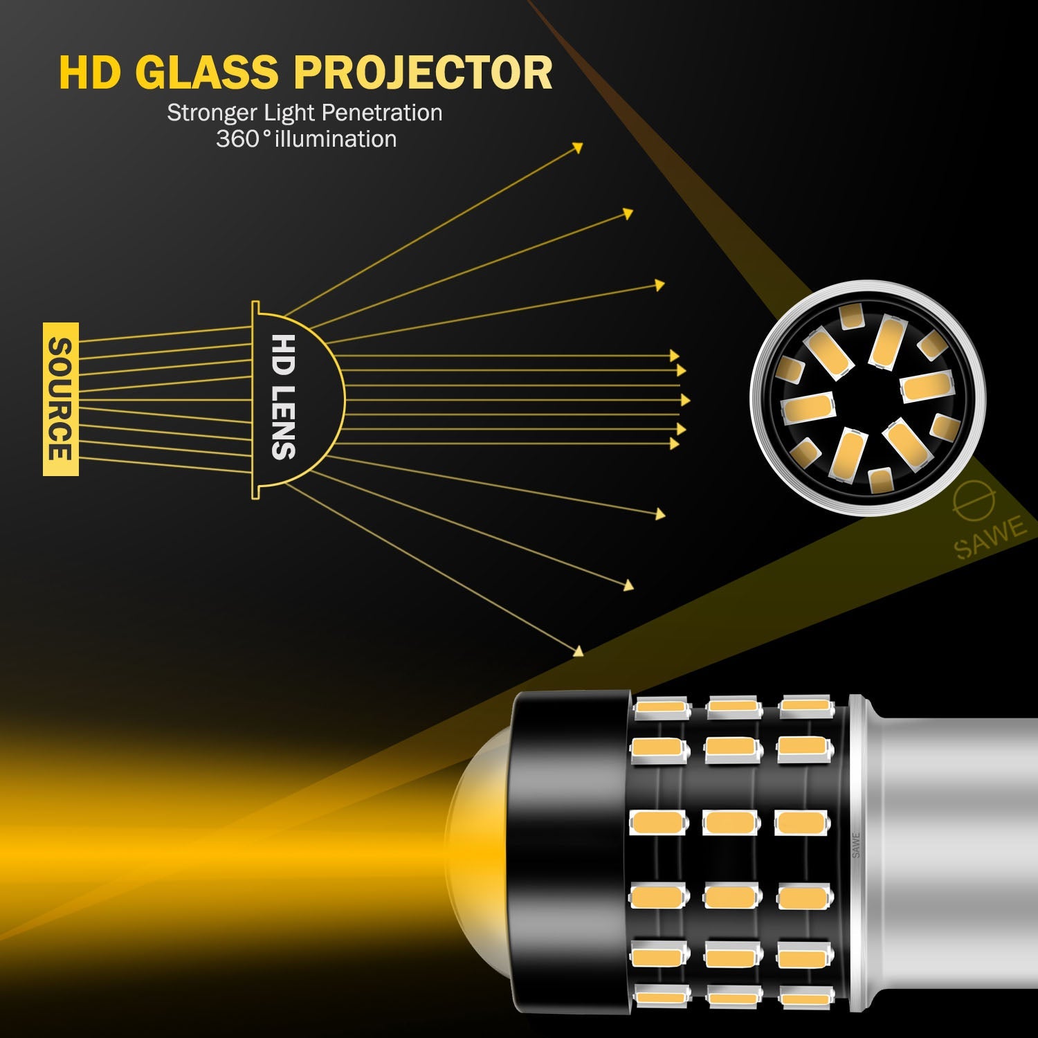 SAWE ® 1157 BAY15D 7528 54-SMD LED Turn Signal Indicator Parking Light Bulbs CANBUS - Amber / Yellow SAWE Lighting