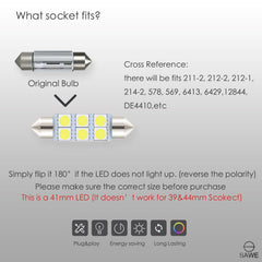SAWE ® 578 211-2 212-2 41mm 42mm LED Light Bulb 5050 6SMD Interior Dome Map Door Courtesy Trunk Lights - White SAWE Lighting