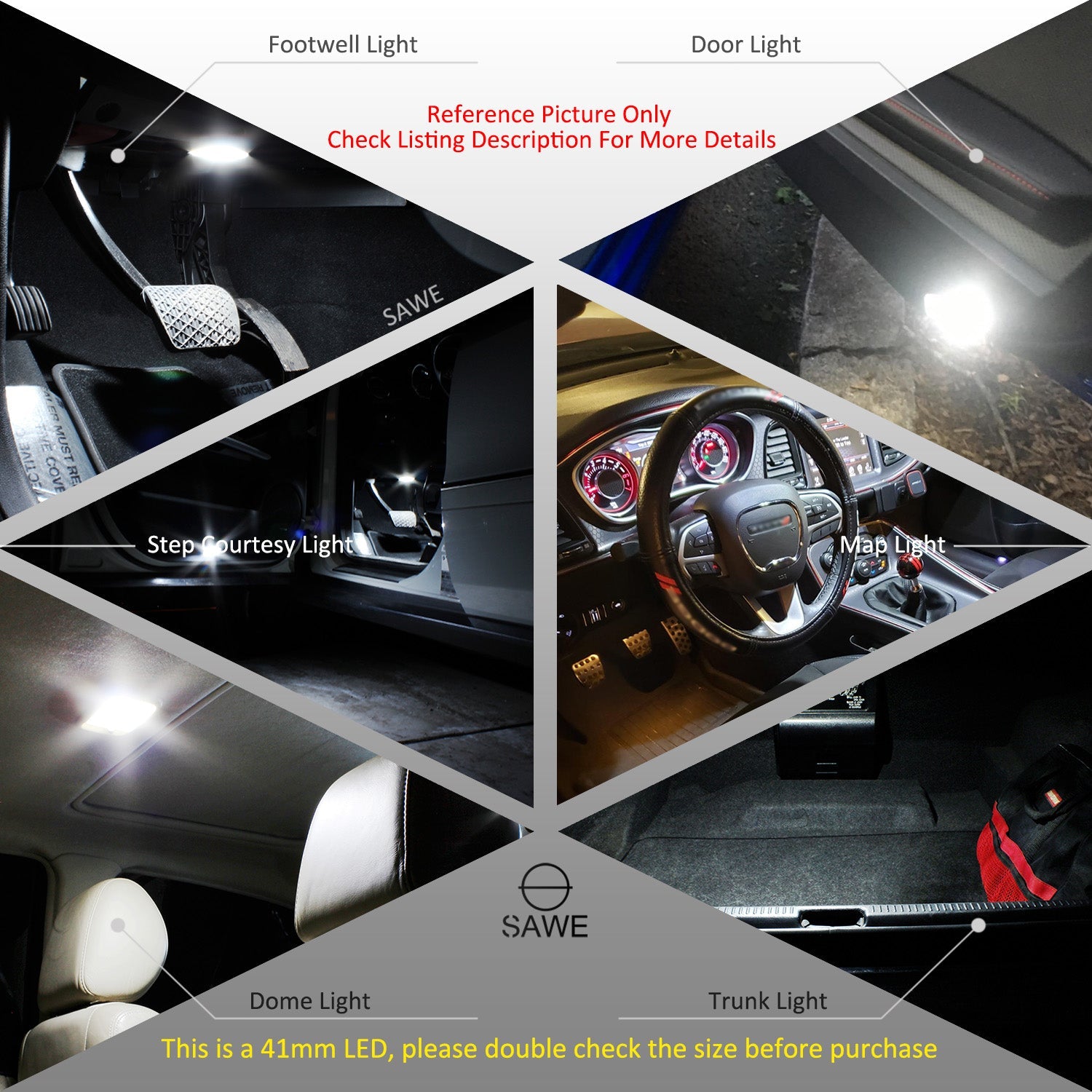 SAWE ® 578 211-2 212-2 41mm 42mm LED Light Bulb 5050 6SMD Interior Dome Map Door Courtesy Trunk Lights - White SAWE Lighting