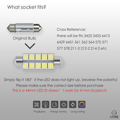 SAWE ® 578 211-2 212-2 44mm LED Bulb 5050 10SMD Interior Dome Map Door Courtesy Light Trunk Lights - White SAWE Lighting