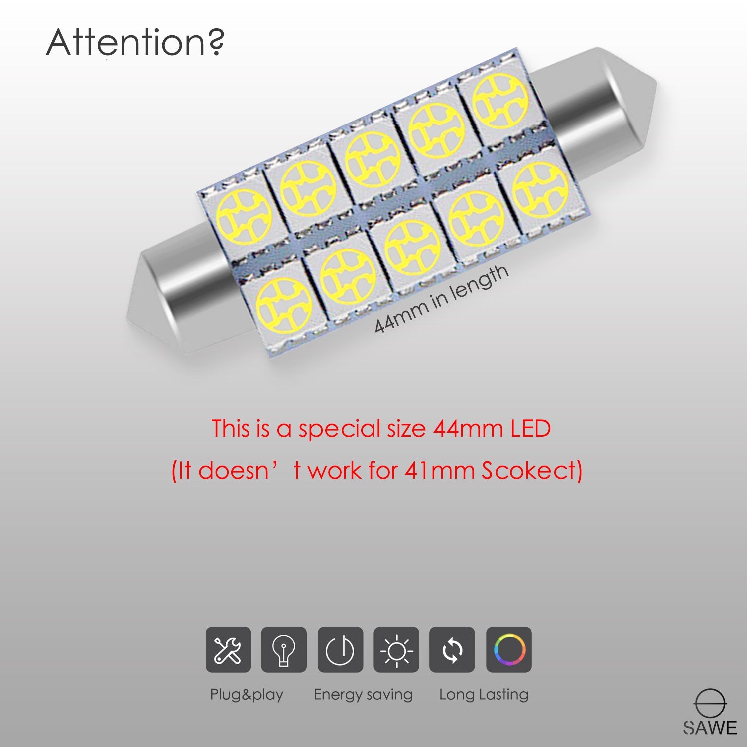SAWE ® 578 211-2 212-2 44mm LED Bulb 5050 10SMD Interior Dome Map Door Courtesy Light Trunk Lights - White SAWE Lighting