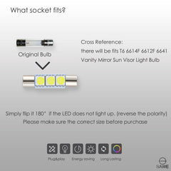 SAWE ® 28mm 3SMD T6 6641 LED Bulbs Sun Visor Vanity Mirror Fuse Lights - 6000K White SAWE Lighting