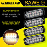 Emergency LED Strobe Lights Bar for Offroad Car Truck Warning Hazard Flash Grille and Surface Mount Light - Amber / White 12-LED SAWE Lighting