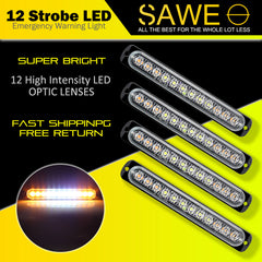 Emergency LED Strobe Lights Bar for Offroad Car Truck Warning Hazard Flash Grille and Surface Mount Light - Amber / White 12-LED SAWE Lighting