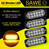Emergency LED Strobe Lights Bar for Offroad Car Truck Warning Hazard Flash Grille and Surface Mount Light - Amber 12-LED SAWE Lighting