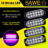 Emergency LED Strobe Lights Bar for Offroad Car Truck Warning Hazard Flash Grille and Surface Mount Light - Red / Blue 12-LED SAWE Lighting