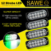 Emergency LED Strobe Lights Bar for Offroad Car Truck Warning Hazard Flash Grille and Surface Mount Light - Green / White 12-LED SAWE Lighting