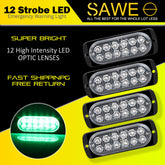 Emergency LED Strobe Lights Bar for Offroad Car Truck Warning Hazard Flash Grille and Surface Mount Light - Green 12-LED SAWE Lighting