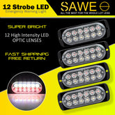 Emergency LED Strobe Lights Bar for Offroad Car Truck Warning Hazard Flash Grille and Surface Mount Light - Red / White 12-LED SAWE Lighting