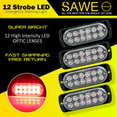 Emergency LED Strobe Lights Bar for Offroad Car Truck Warning Hazard Flash Grille and Surface Mount Light - Red 12-LED SAWE Lighting
