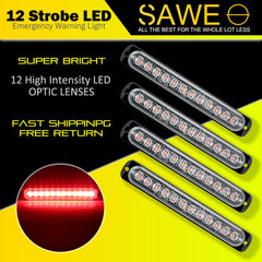 Emergency LED Strobe Lights Bar for Offroad Car Truck Warning Hazard Flash Grille and Surface Mount Light - Red 12-LED SAWE Lighting