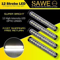 Emergency LED Strobe Lights Bar for Offroad Car Truck Warning Hazard Flash Grille and Surface Mount Light - White 12-LED SAWE Lighting