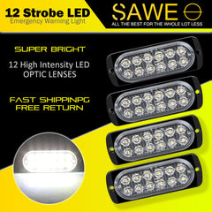 Emergency LED Strobe Lights Bar for Offroad Car Truck Warning Hazard Flash Grille and Surface Mount Light - White 12-LED SAWE Lighting