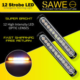 Emergency LED Strobe Lights Bar for Offroad Car Truck Warning Hazard Flash Grille and Surface Mount Light - Amber / White 12-LED SAWE Lighting