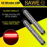 Emergency LED Strobe Lights Bar for Offroad Car Truck Warning Hazard Flash Grille and Surface Mount Light - Red 12-LED SAWE Lighting