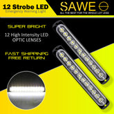 Emergency LED Strobe Lights Bar for Offroad Car Truck Warning Hazard Flash Grille and Surface Mount Light - White 12-LED SAWE Lighting