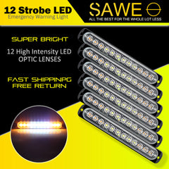 Emergency LED Strobe Lights Bar for Offroad Car Truck Warning Hazard Flash Grille and Surface Mount Light - Amber / White 12-LED SAWE Lighting