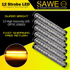 Emergency LED Strobe Lights Bar for Offroad Car Truck Warning Hazard Flash Grille and Surface Mount Light - Amber 12-LED SAWE Lighting