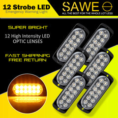 Emergency LED Strobe Lights Bar for Offroad Car Truck Warning Hazard Flash Grille and Surface Mount Light - Amber 12-LED SAWE Lighting
