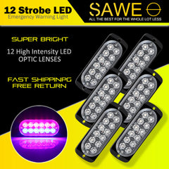 Emergency LED Strobe Lights Bar for Offroad Car Truck Warning Hazard Flash Grille and Surface Mount Light - Red / Blue 12-LED SAWE Lighting