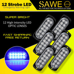 Emergency LED Strobe Lights Bar for Offroad Car Truck Warning Hazard Flash Grille and Surface Mount Light - Blue 12-LED SAWE Lighting
