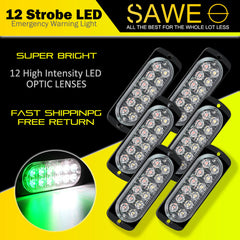 Emergency LED Strobe Lights Bar for Offroad Car Truck Warning Hazard Flash Grille and Surface Mount Light - Green / White 12-LED SAWE Lighting