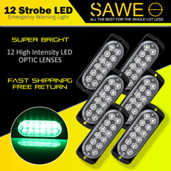 Emergency LED Strobe Lights Bar for Offroad Car Truck Warning Hazard Flash Grille and Surface Mount Light - Green 12-LED SAWE Lighting