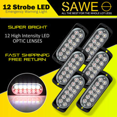 Emergency LED Strobe Lights Bar for Offroad Car Truck Warning Hazard Flash Grille and Surface Mount Light - Red / White 12-LED SAWE Lighting