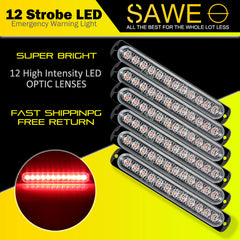 Emergency LED Strobe Lights Bar for Offroad Car Truck Warning Hazard Flash Grille and Surface Mount Light - Red 12-LED SAWE Lighting