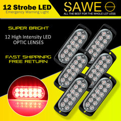 Emergency LED Strobe Lights Bar for Offroad Car Truck Warning Hazard Flash Grille and Surface Mount Light - Red 12-LED SAWE Lighting