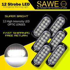 Emergency LED Strobe Lights Bar for Offroad Car Truck Warning Hazard Flash Grille and Surface Mount Light - White 12-LED SAWE Lighting