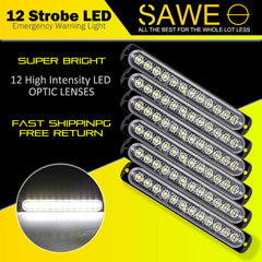 Emergency LED Strobe Lights Bar for Offroad Car Truck Warning Hazard Flash Grille and Surface Mount Light - White 12-LED SAWE Lighting