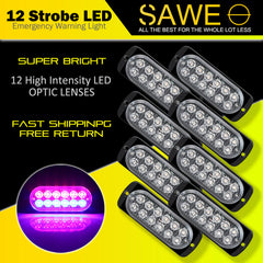 Emergency LED Strobe Lights Bar for Offroad Car Truck Warning Hazard Flash Grille and Surface Mount Light - Red / Blue 12-LED SAWE Lighting