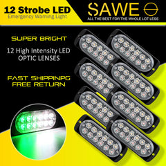Emergency LED Strobe Lights Bar for Offroad Car Truck Warning Hazard Flash Grille and Surface Mount Light - Green / White 12-LED SAWE Lighting