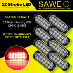 Emergency LED Strobe Lights Bar for Offroad Car Truck Warning Hazard Flash Grille and Surface Mount Light - Red 12-LED SAWE Lighting