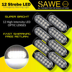 Emergency LED Strobe Lights Bar for Offroad Car Truck Warning Hazard Flash Grille and Surface Mount Light - White 12-LED SAWE Lighting