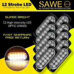 Emergency LED Strobe Lights Bar for Offroad Car Truck Warning Hazard Flash Grille and Surface Mount Light - Amber / White 12-LED SAWE Lighting