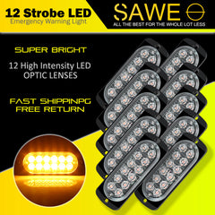 Emergency LED Strobe Lights Bar for Offroad Car Truck Warning Hazard Flash Grille and Surface Mount Light - Amber 12-LED SAWE Lighting