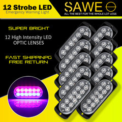 Emergency LED Strobe Lights Bar for Offroad Car Truck Warning Hazard Flash Grille and Surface Mount Light - Red / Blue 12-LED SAWE Lighting