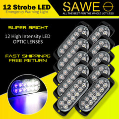 Emergency LED Strobe Lights Bar for Offroad Car Truck Warning Hazard Flash Grille and Surface Mount Light - Blue / White 12-LED SAWE Lighting