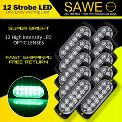 Emergency LED Strobe Lights Bar for Offroad Car Truck Warning Hazard Flash Grille and Surface Mount Light - Green 12-LED SAWE Lighting