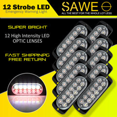 Emergency LED Strobe Lights Bar for Offroad Car Truck Warning Hazard Flash Grille and Surface Mount Light - Red / White 12-LED SAWE Lighting