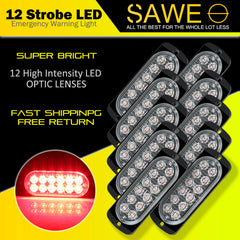 Emergency LED Strobe Lights Bar for Offroad Car Truck Warning Hazard Flash Grille and Surface Mount Light - Red 12-LED SAWE Lighting