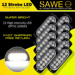 Emergency LED Strobe Lights Bar for Offroad Car Truck Warning Hazard Flash Grille and Surface Mount Light - White 12-LED SAWE Lighting
