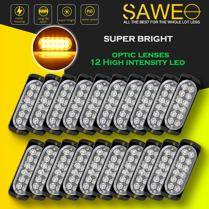 Emergency LED Strobe Lights Bar for Offroad Car Truck Warning Hazard Flash Grille and Surface Mount Light - Amber 12-LED SAWE Lighting
