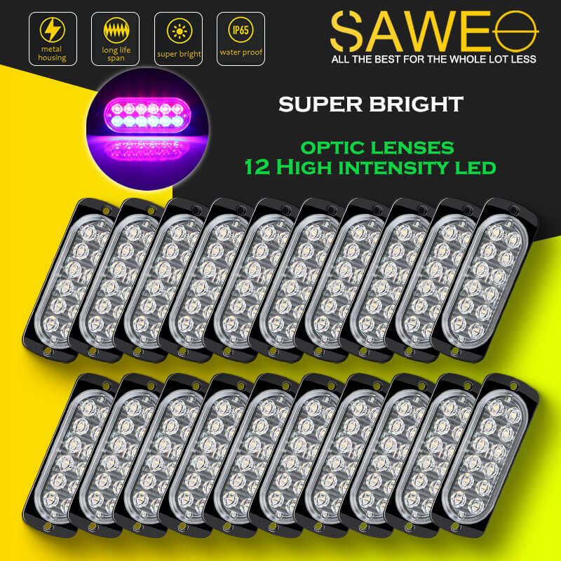 Emergency LED Strobe Lights Bar for Offroad Car Truck Warning Hazard Flash Grille and Surface Mount Light - Red / Blue 12-LED SAWE Lighting