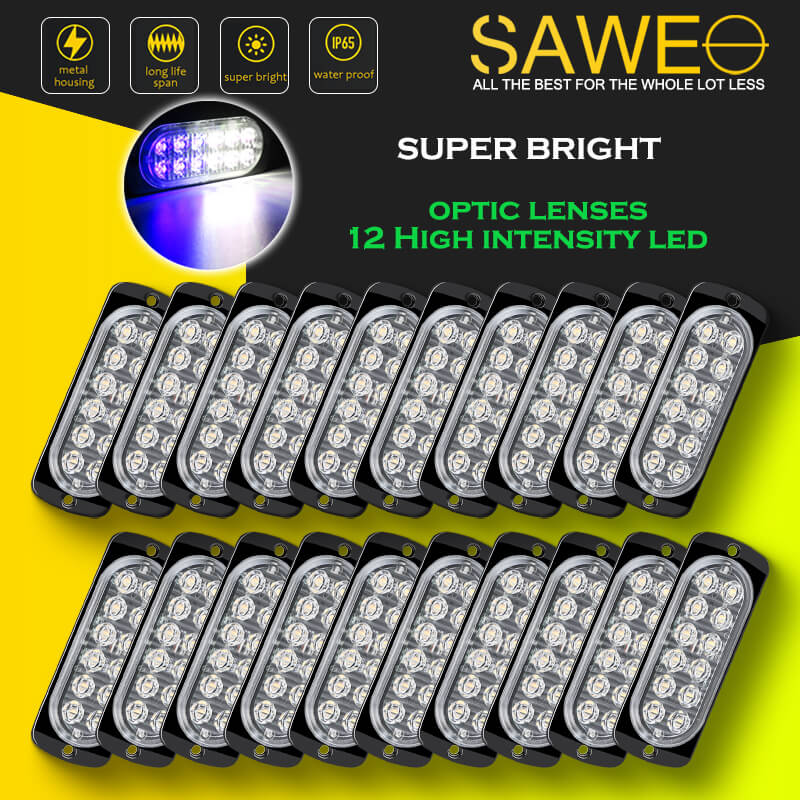 Emergency LED Strobe Lights Bar for Offroad Car Truck Warning Hazard Flash Grille and Surface Mount Light - Blue / White 12-LED SAWE Lighting