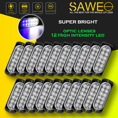 Emergency LED Strobe Lights Bar for Offroad Car Truck Warning Hazard Flash Grille and Surface Mount Light - Blue / White 12-LED SAWE Lighting