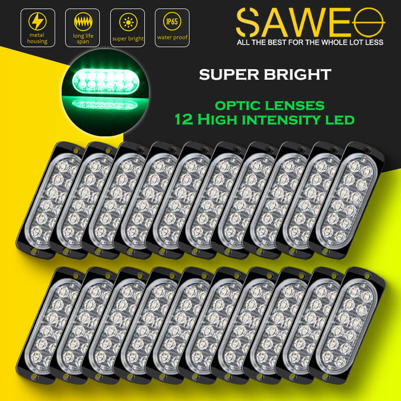 Emergency LED Strobe Lights Bar for Offroad Car Truck Warning Hazard Flash Grille and Surface Mount Light - Green 12-LED SAWE Lighting